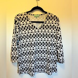 Elegant Black and White Geometric Women's Blouse